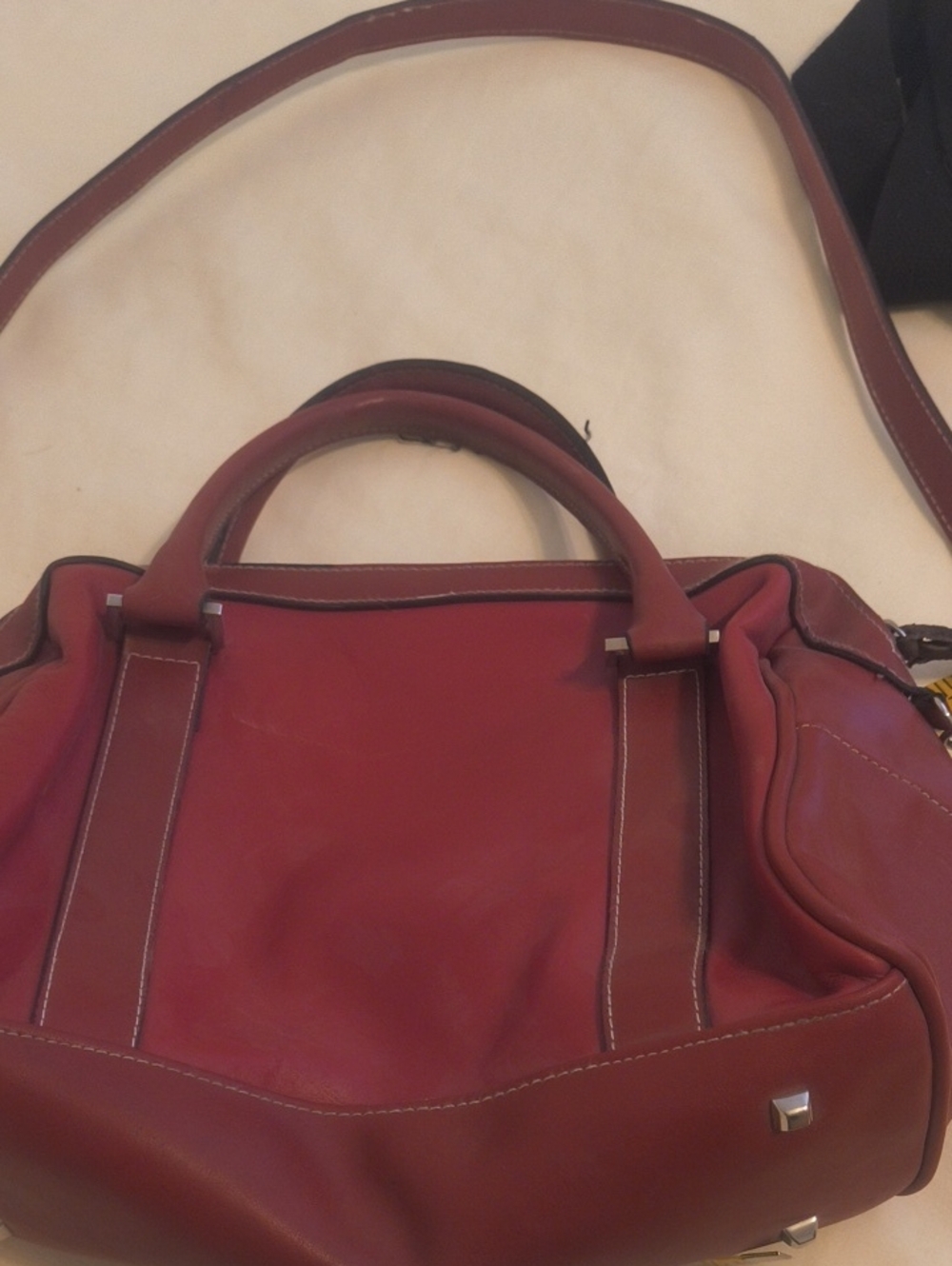 Women's Red Leather Tote Bag - Classic Structured Carryall